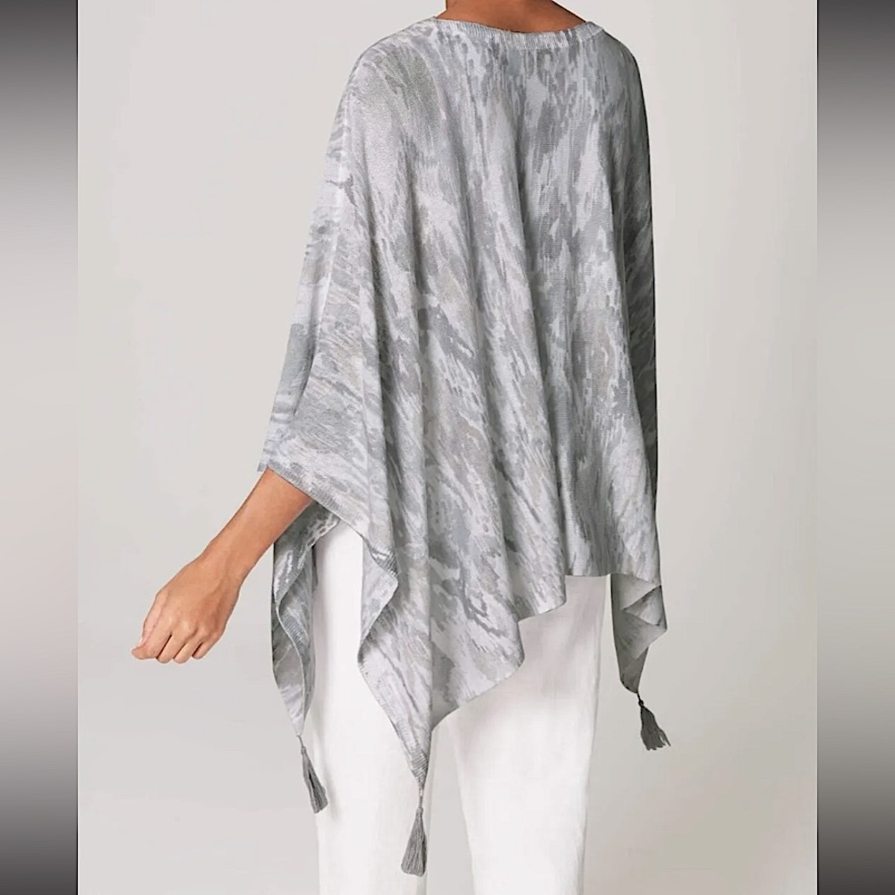 J. Jill Watercolor Ikat Gray One Size Coastal Grandma Boho Artisan Poncho - Picture 11 of 11